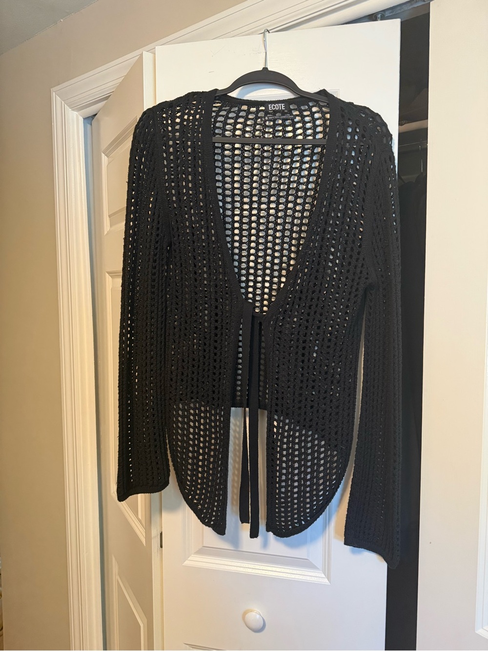 Ecote Black Open-Weave Tie-Front Cardigan